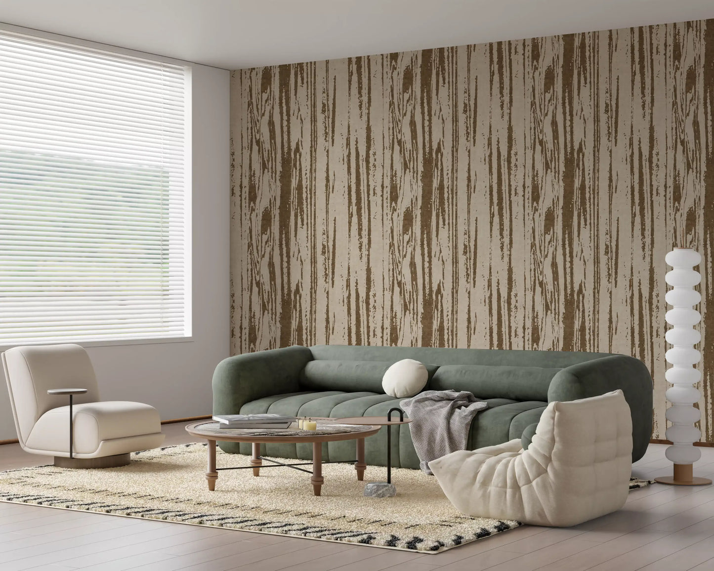 Modern Abstract Woodgrain Organic Lines Oak Brown Wallpaper⁠