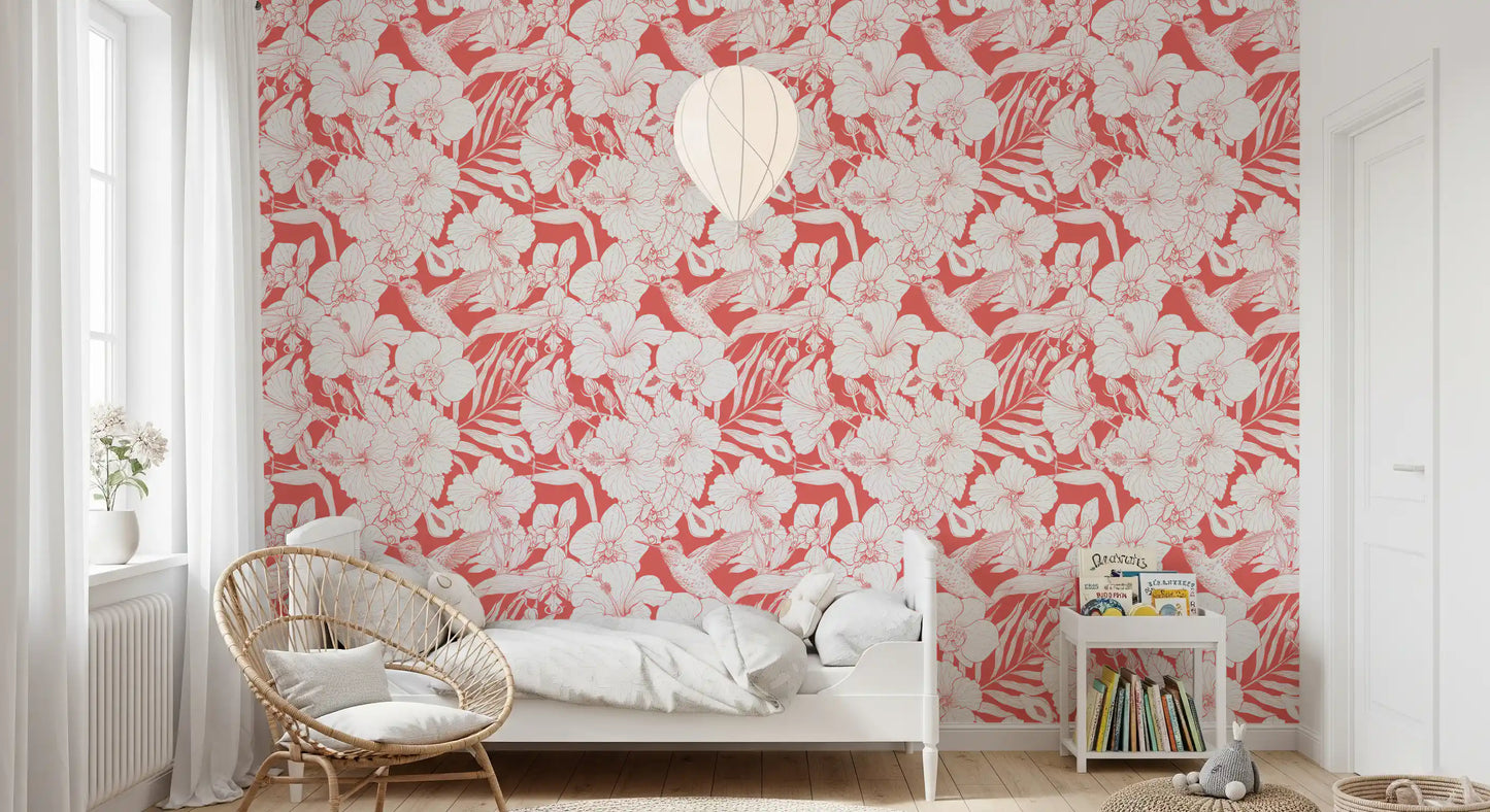 Tropical Florals and Hummingbird - Summer Botanical Garden 5 Wallpaper⁠