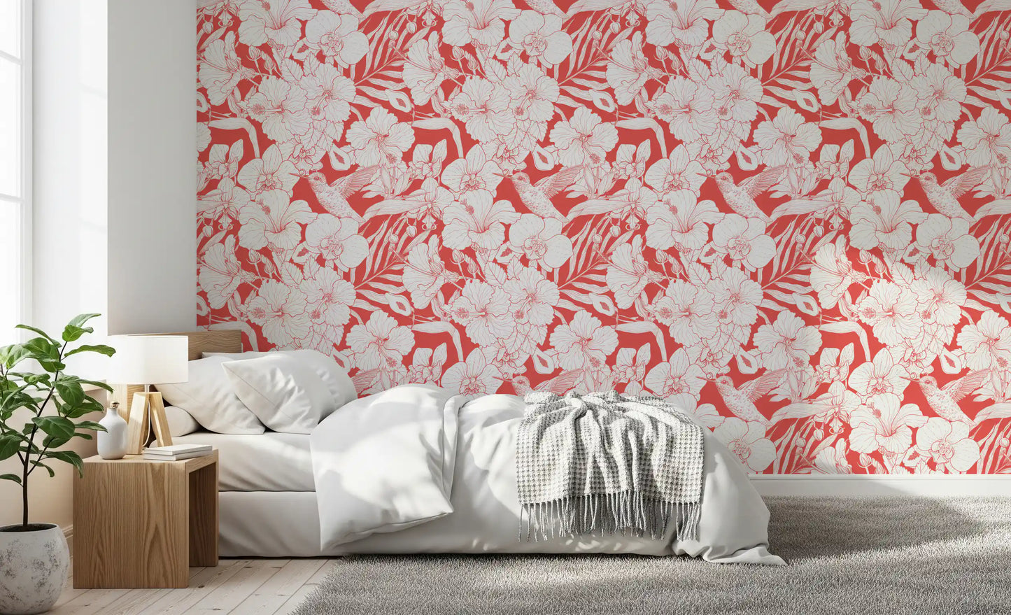 Tropical Florals and Hummingbird - Summer Botanical Garden 5 Wallpaper⁠