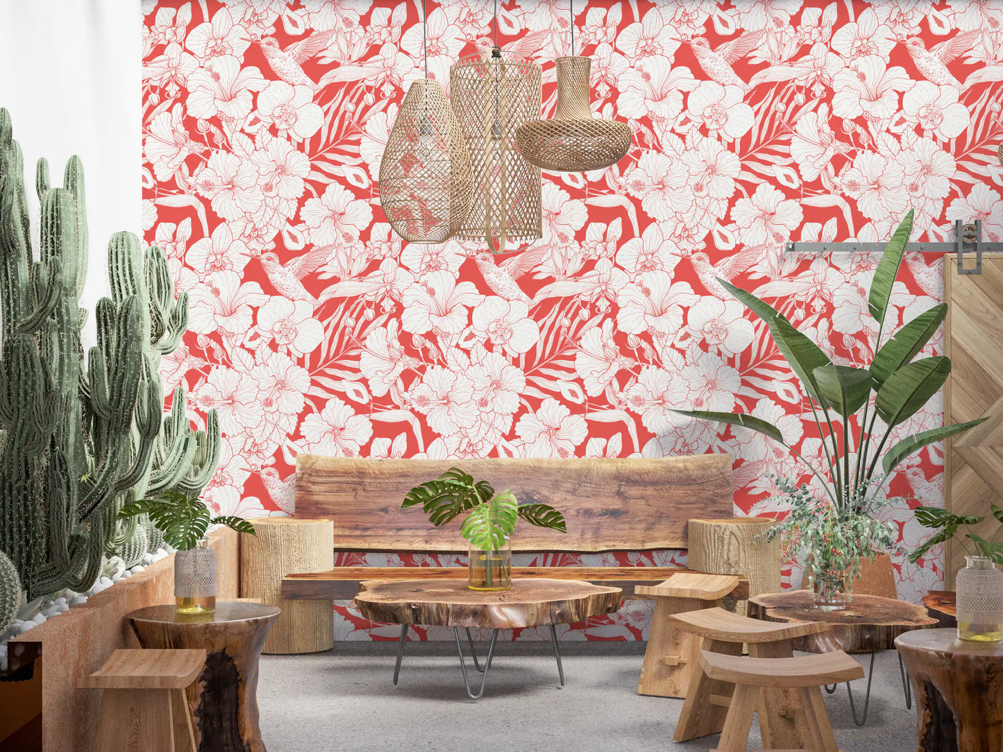 Tropical Florals and Hummingbird - Summer Botanical Garden 5 Wallpaper⁠