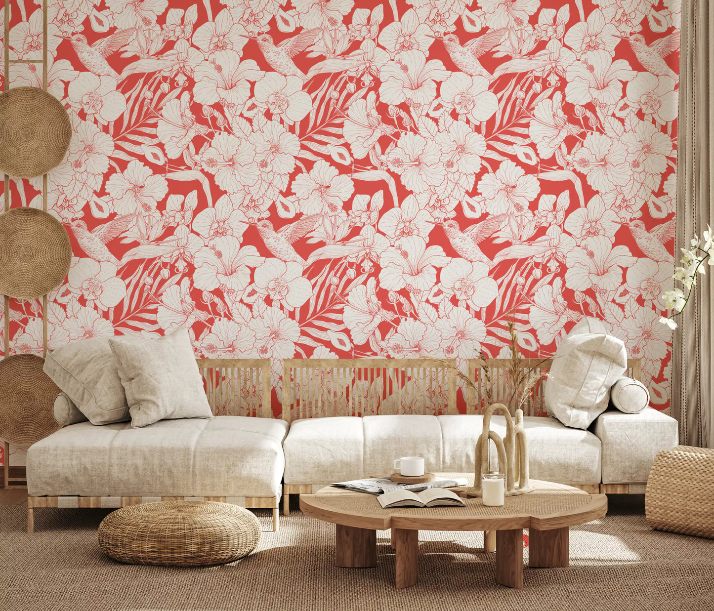 Tropical Florals and Hummingbird - Summer Botanical Garden 5 Wallpaper⁠