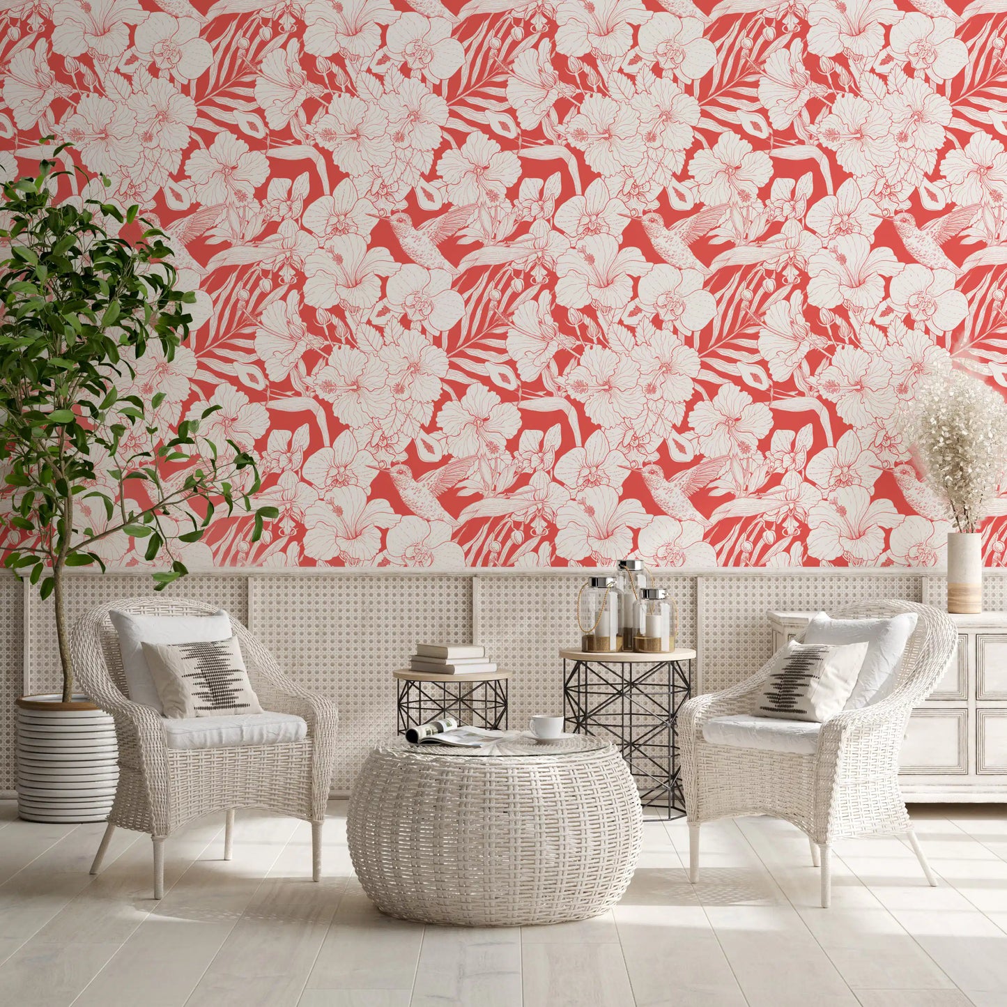 Tropical Florals and Hummingbird - Summer Botanical Garden 5 Wallpaper⁠