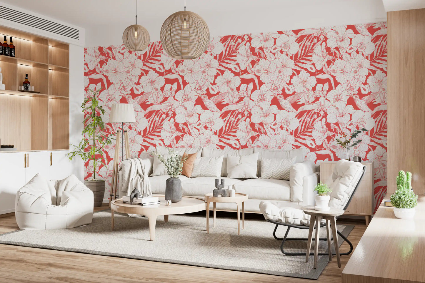 Tropical Florals and Hummingbird - Summer Botanical Garden 5 Wallpaper⁠
