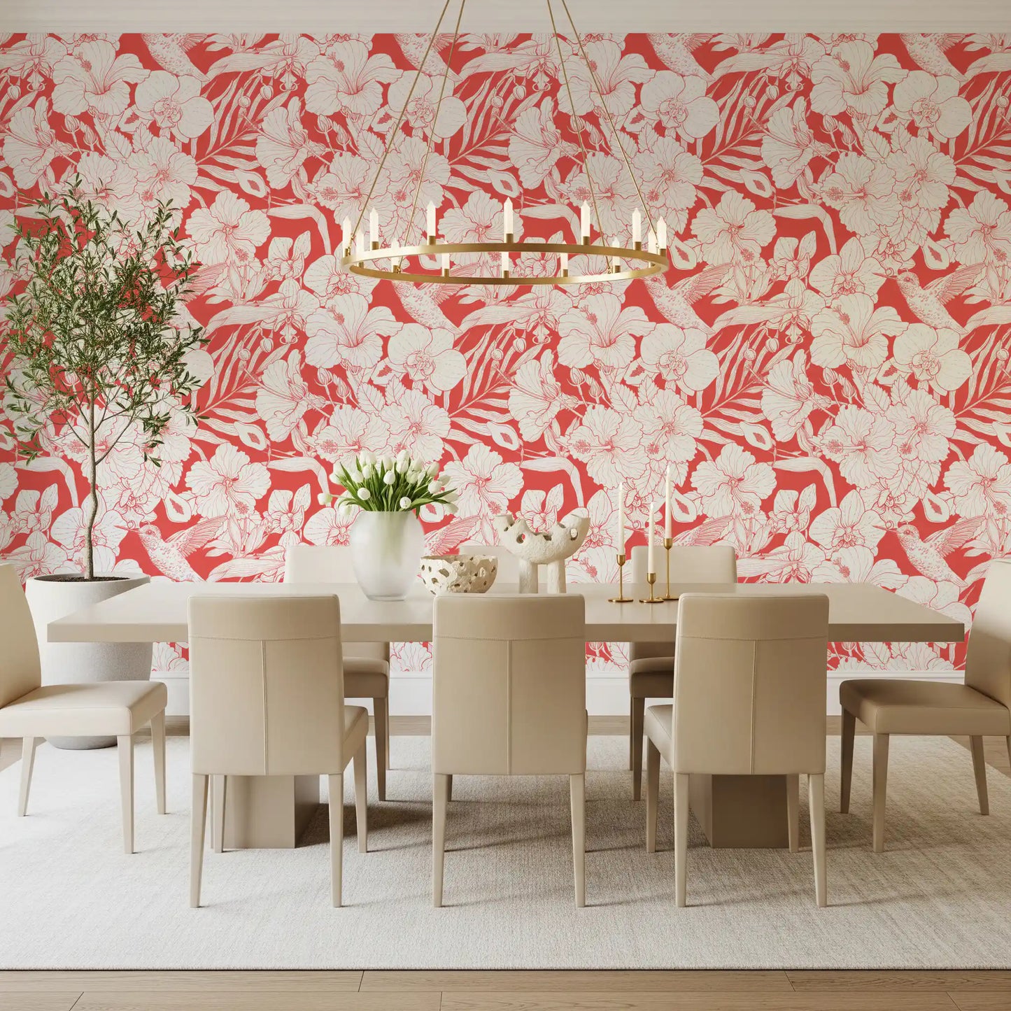 Tropical Florals and Hummingbird - Summer Botanical Garden 5 Wallpaper⁠