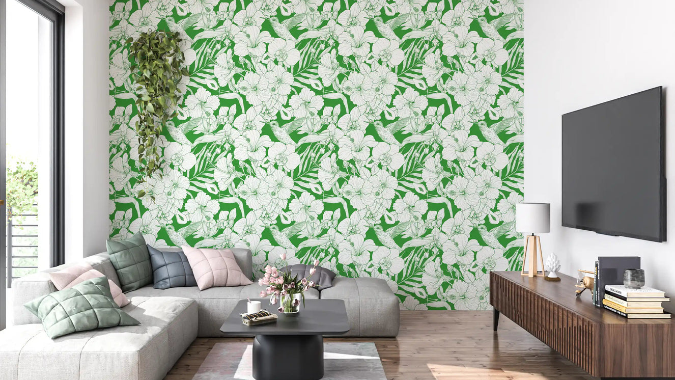 Tropical Florals and Hummingbird - Summer Botanical Garden 6 Wallpaper⁠