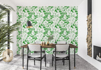 Dining room Tropical Florals wallpaper featuring hibiscus shapes and leaf outlines