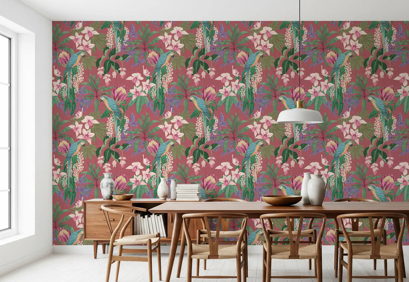Tropical Macaw & Orchid Bloom Wallpaper⁠ Wallpaper⁠