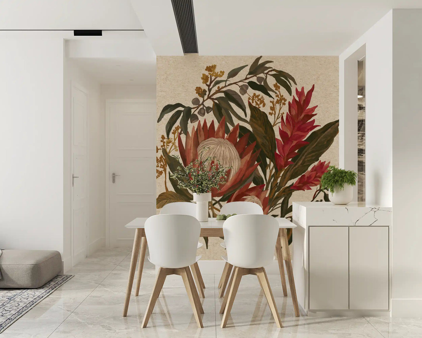 Exotic Earth Blooms mural featuring ginger lilies and Protea Flowers
