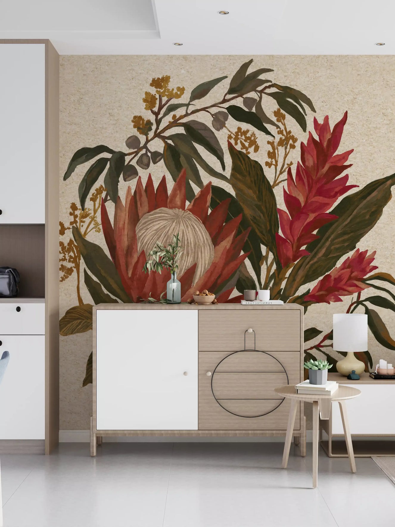 Home Protea Flowers mural showing Earth Blooms and Lili Bouquet art