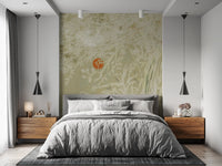 Bedroom Weathered White Wall Mural showing Botanical Sunrise detail