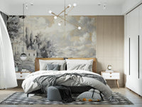Classic Lakeside Vista Wall Mural with stately house, tall trees, and lake outlook