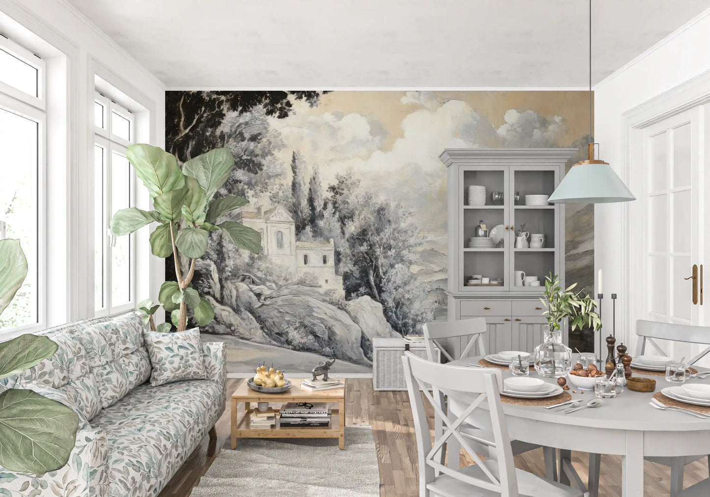 Hallway Classic Lakeside Mural with rocky foreground and peaceful lake setting