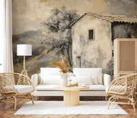 Hallway featuring Rustic Retreat Wall Mural and soft sepia countryside tones