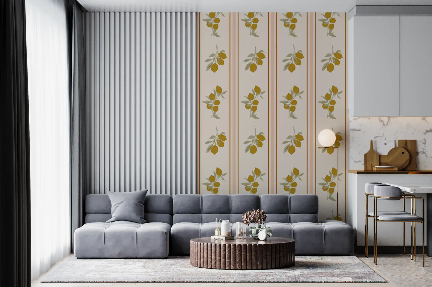 Olive fruit wallpaper featuring branch illustration and warm yellow tones