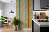Sage citrus wallpaper with vertical layout and soft cream side lines