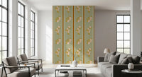 Living room with Sage Lemon Grove Wallpaper and pale citrus branch art