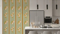 Lemon panel wallpaper featuring light fruit artwork and calm green colour