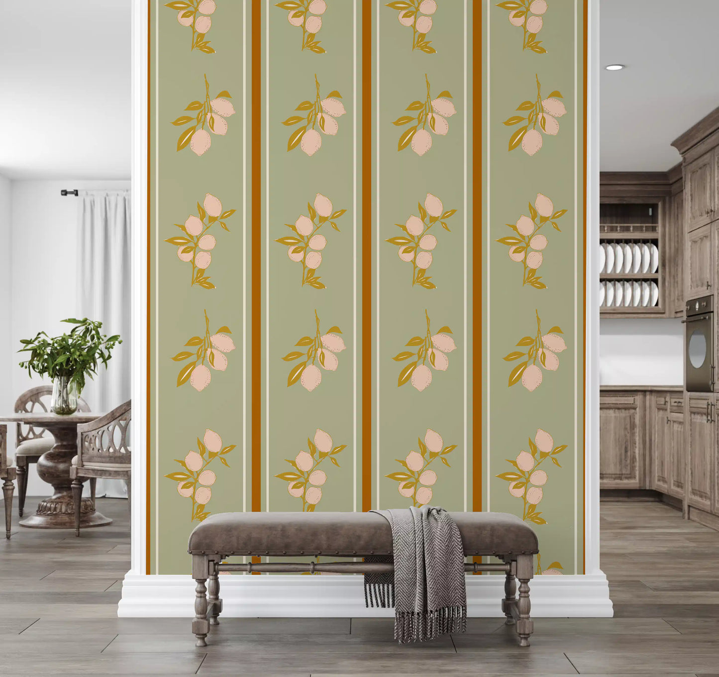 Home with Mediterranean fruit wallpaper and delicate citrus clusters
