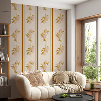 Lemon motif wallpaper with refined border lines and airy spacing