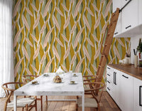 Leaf stripe wallpaper with cream breaks and soft nature-inspired movement