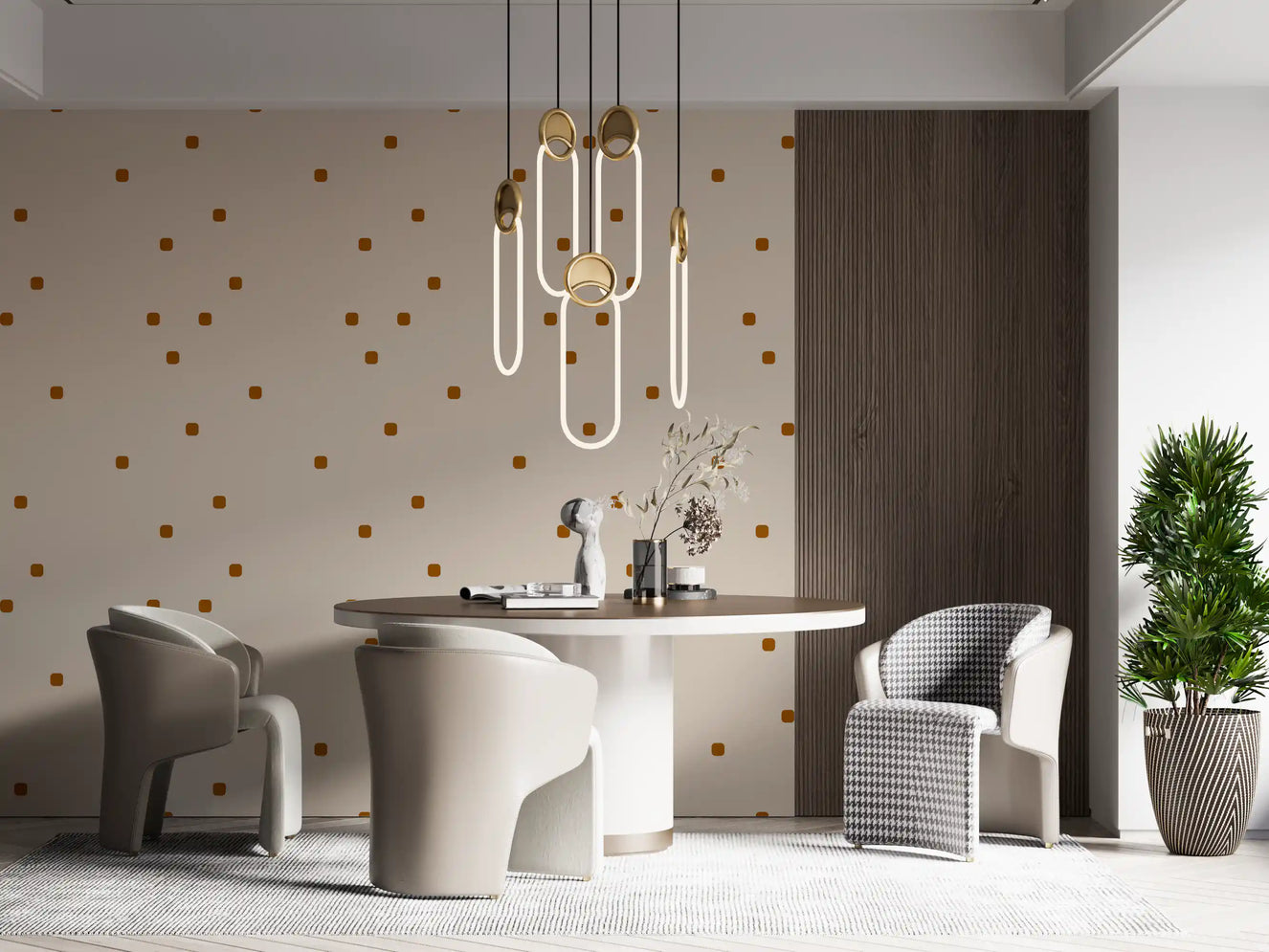 Beige Blush Polka Dot Wallpaper Soft Retro Wallpaper⁠