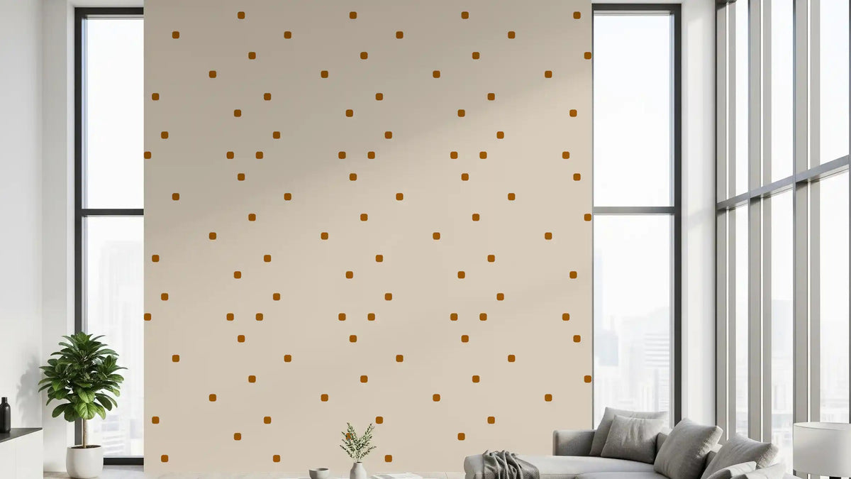Living room using Polka Dot Wallpaper in a gentle beige blush pattern
