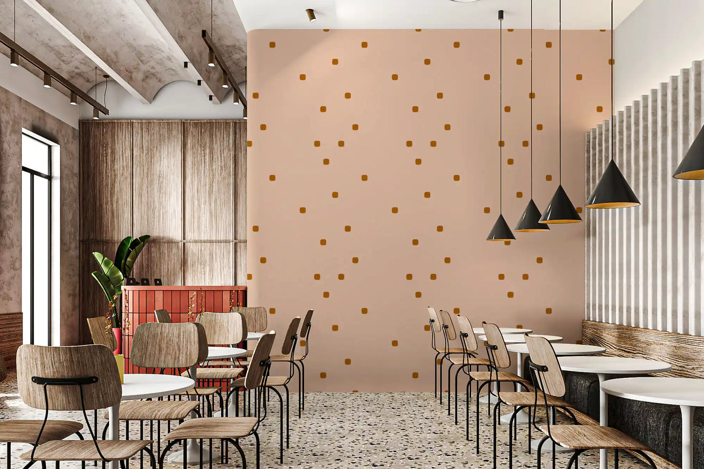 Blush Beige Polka Dot Wallpaper Retro Minimal Wallpaper⁠