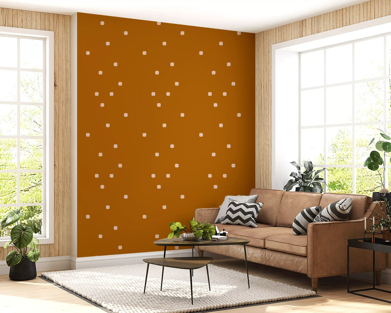 Terracotta Beige Polka Dot Wallpaper Retro Minimal Wallpaper⁠
