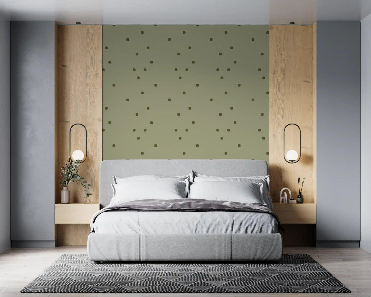 Sage Green Polka Dot Wallpaper Organic Retro Wallpaper⁠