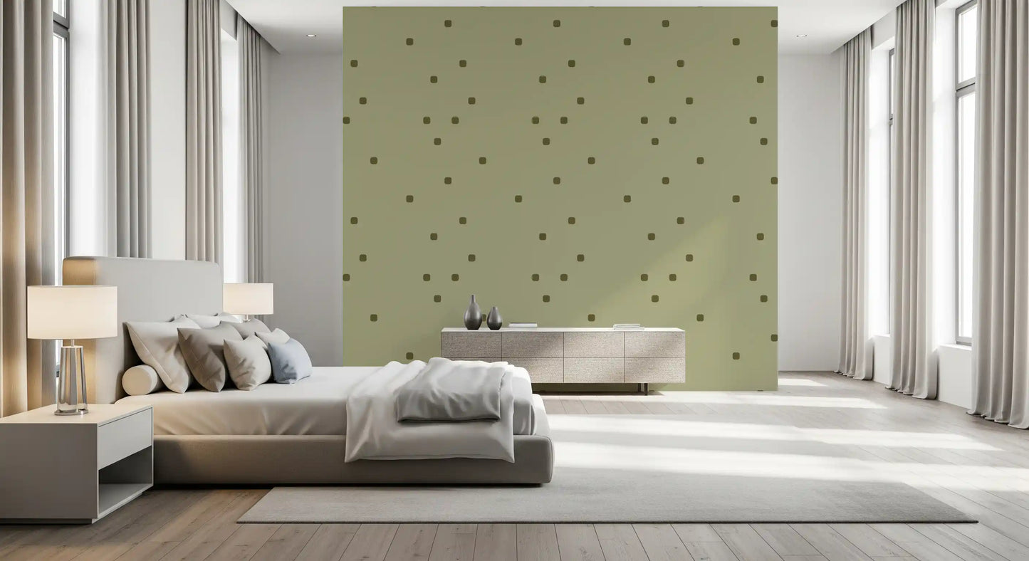 Sage Green Polka Dot Wallpaper Organic Retro Wallpaper⁠