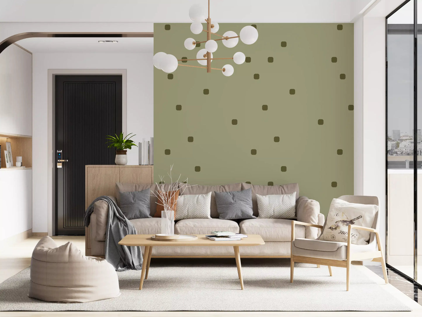 Sage Green Polka Dot Wallpaper Organic Retro Wallpaper⁠