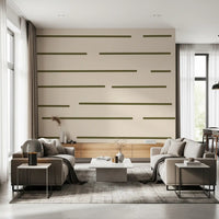 Minimal stripe wallpaper with clean olive lines on a light neutral base