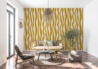 Living room Retro Boho Wallpaper with golden vertical stripe movement