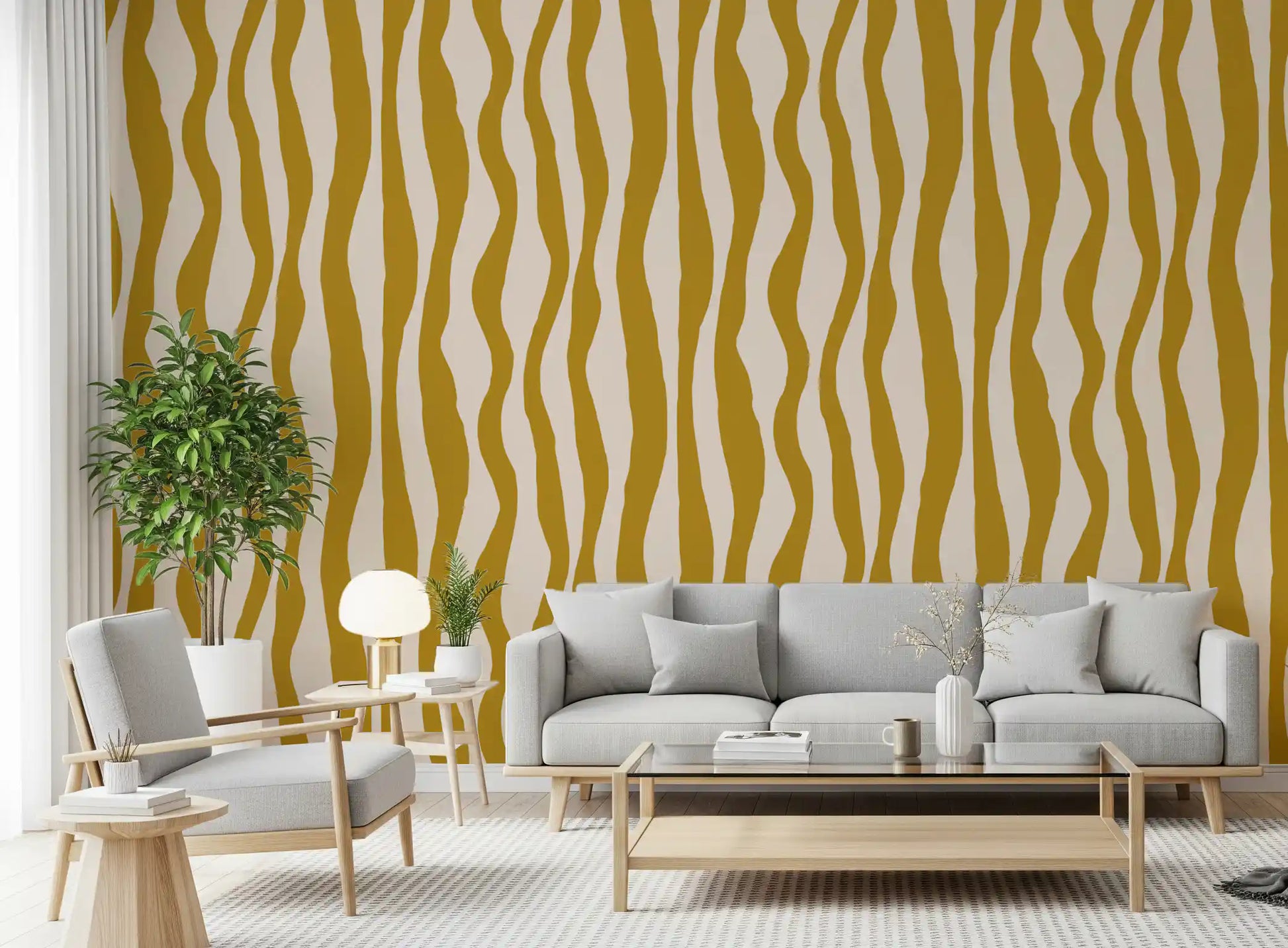 Home Golden Boho Wallpaper with relaxed retro stripe pattern