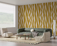 Golden stripe wallpaper showing handmade-style curves and warm tone