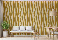 Boho wavy wallpaper with mustard linework and casual vertical rhythm