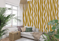 Hallway Mustard Stripe Wallpaper showing loose waves on a pale base