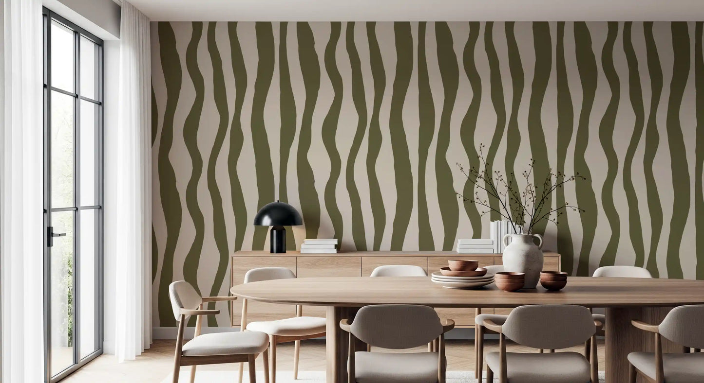 Green line wallpaper with irregular bands and clean minimal character