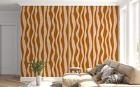 Terracotta Pink Wavy Stripe Wallpaper with vertical curved bands