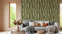 Retro green wallpaper with flowing stripes and soft handmade character