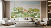 Bedroom Country Home Wall Mural showing trees and soft rural greenery