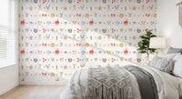 Bedroom wallpaper featuring cottage charm artwork and sweet illustrated details