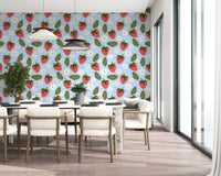 Baby blue background with scattered berries on the Berry Bloom wallpaper