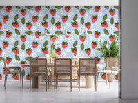 Golden centre daisies next to tiny hearts on Berry Bloom wallpaper
