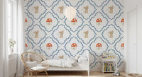 Kids Bedroom showing mouse and mushroom motifs on woodland wallpaper
