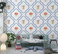 Whimsical Woodland Mouse wallpaper behind a toddler bed in a nursery