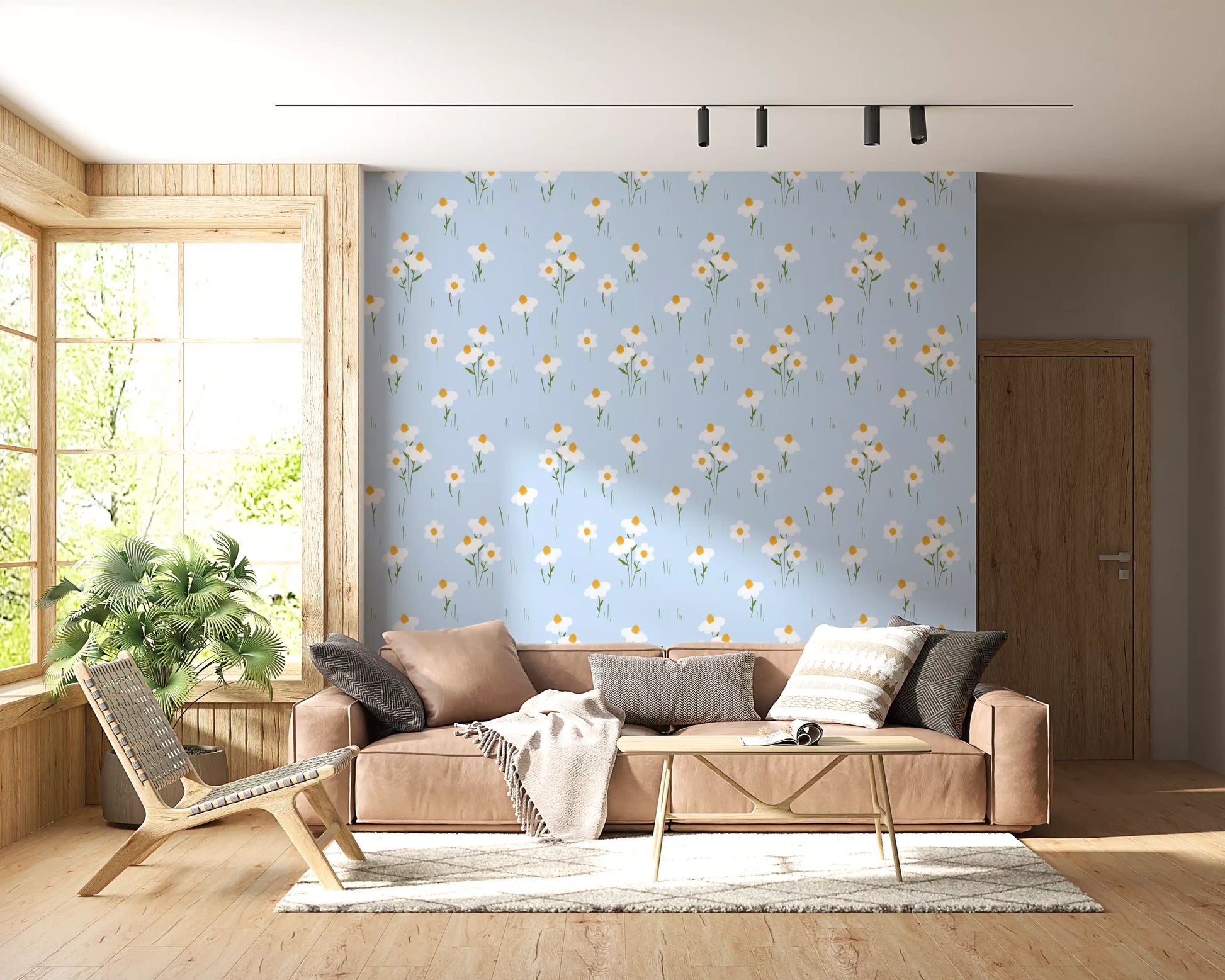 Sky blue background showing scattered clusters on this meadow wallpaper