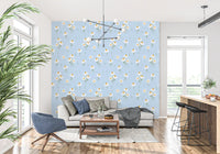 Repeating white daisies on the Daisy Dreams on Blue wallpaper