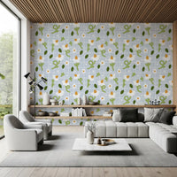 Pale blue checked background of the Blue Grid daisy wallpaper
