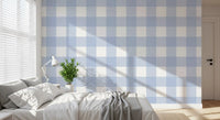 Bedroom featuring blue check Crisp Checkered Calm wallpaper